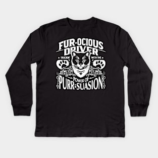 Fur-ocious driver, Truckin' with the power of Purr-suasion Kids Long Sleeve T-Shirt